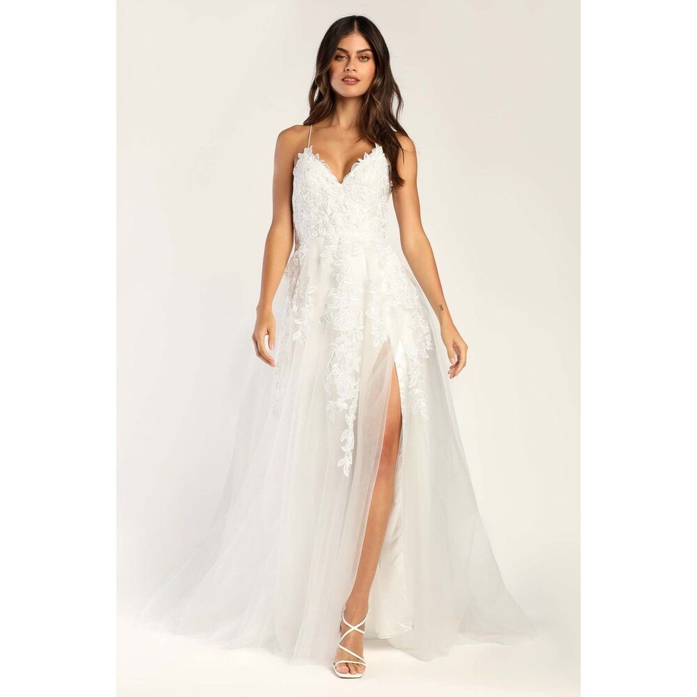 Lulus Vow to Cherish Dress White Maxi Wedding Embroidered Tulle Size 8 NWT